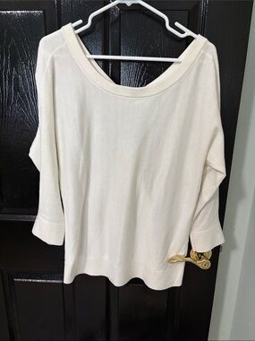 Kate Spade Cream Wide-Neck Lightweight sweater with black bow in back